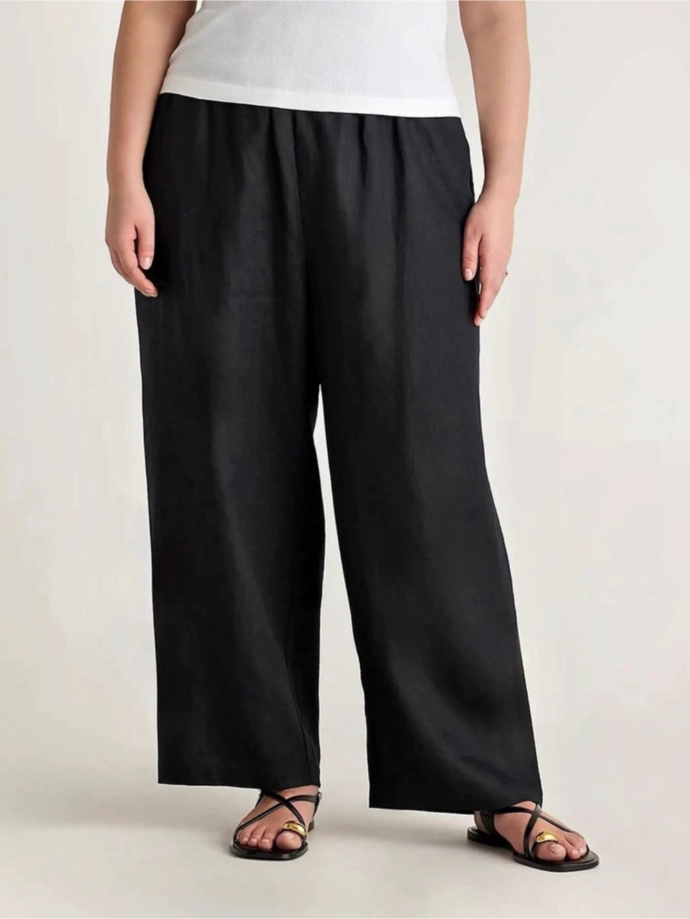 FLAX 100% Linen Wide Leg Pants in Black Small